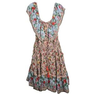 Tulle & Batiste Size S Floral Print Off Shoulder Hannah Mini Dress Boho Tassels